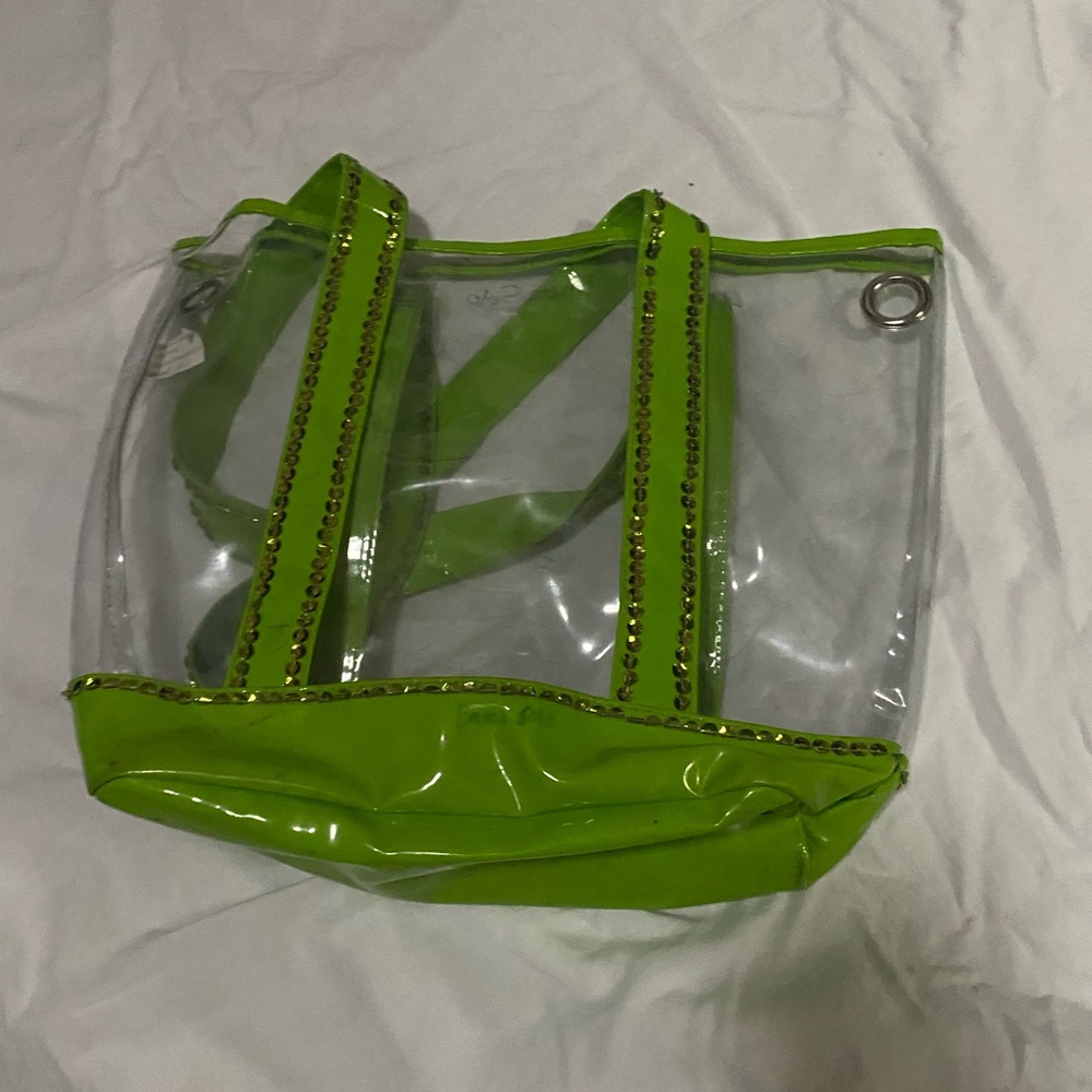 Clear and neon green beach bag